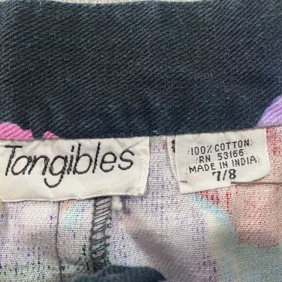 Vintage TANGIBLES Skirt Denim Floral Pleated Midi 1990s Womens 7 8 Black Bright - Picture 3 of 12